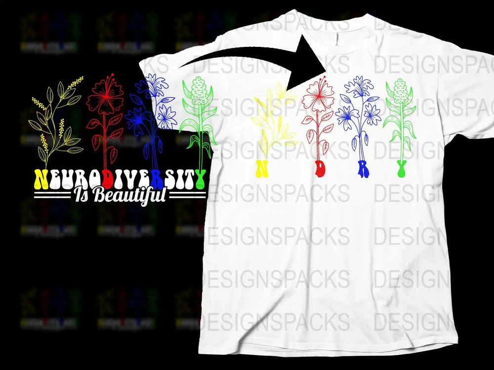 Colorful Floral Neurodiversity T-Shirt, Inclusive Fashion, Autism Awareness, Adult Unisex Tee Sizes, Unique Flower Design