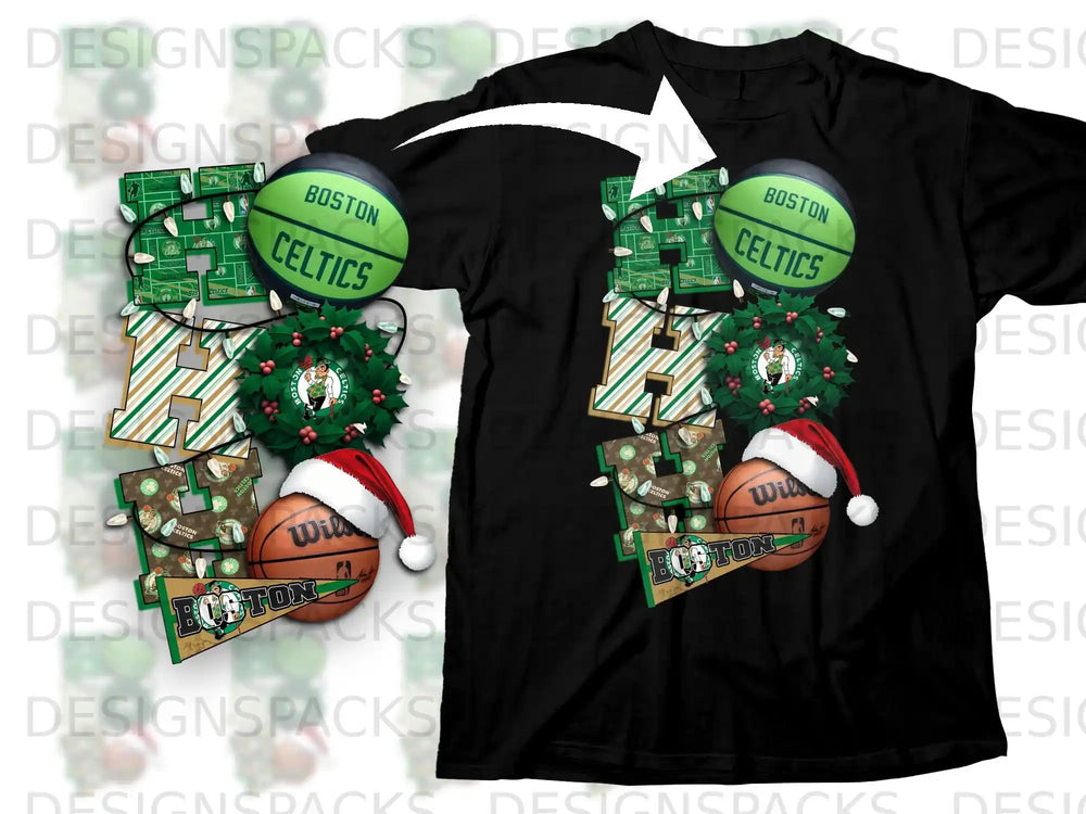 Boston Celtics Christmas Holiday Basketball Themed Shirt