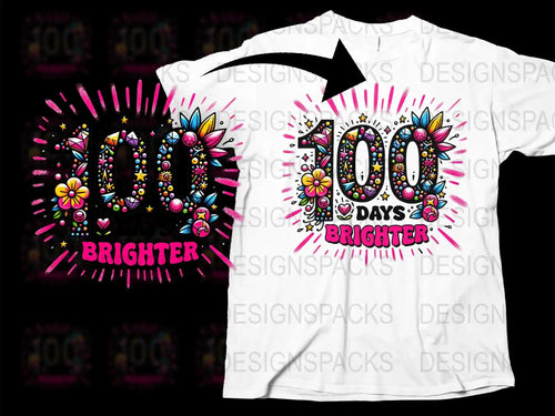 100 Days Brighter T-Shirt, Colorful Teacher Celebration Shirt, Fun School Milestone Tee, Vibrant Graphic Top for Educators
