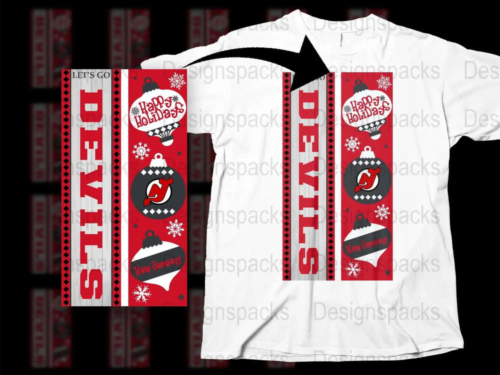 New Jersey Devils Holiday Scarf and T-Shirt Combo, Festive Red Winter Apparel, Sports Fan Gift Set
