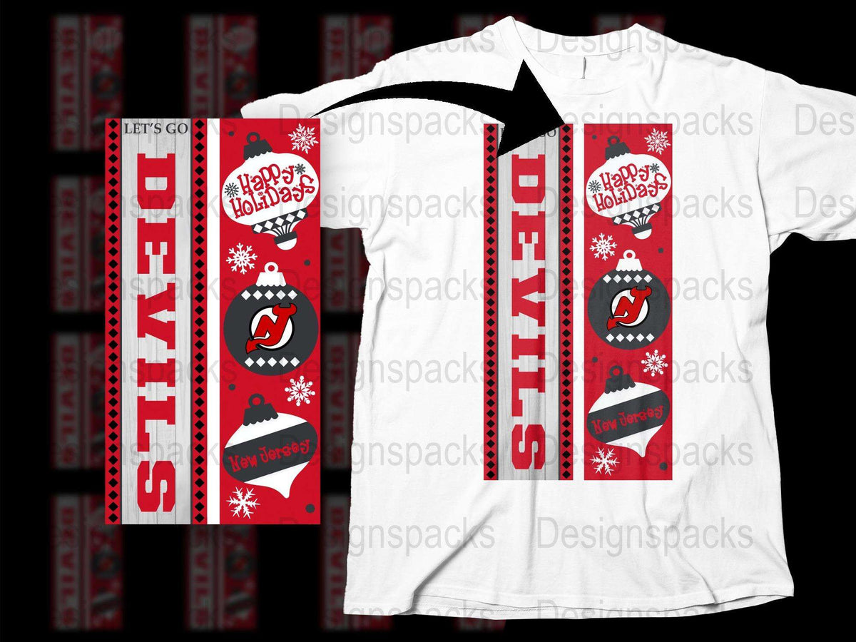 New Jersey Devils Holiday Scarf and T-Shirt Combo, Festive Red Winter Apparel, Sports Fan Gift Set