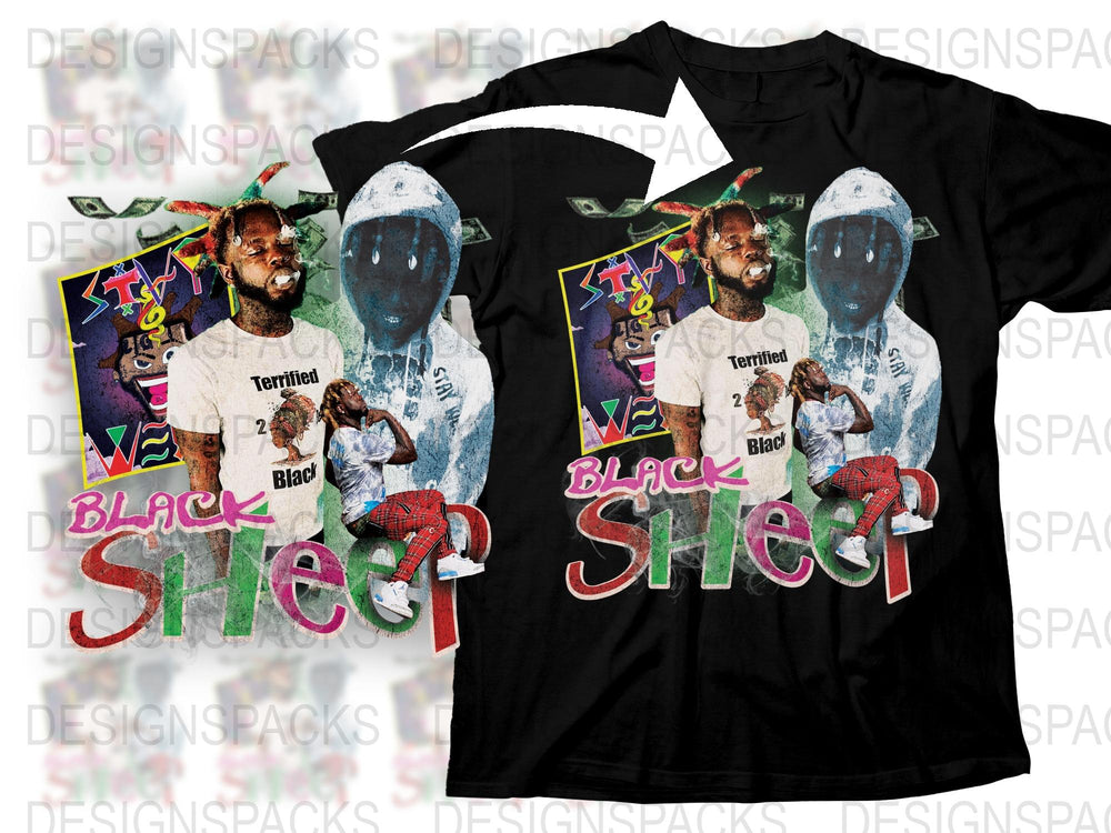 Black Sheep Urban T-Shirt, Hip Hop Style Graphic Tee, Bold Colorful Streetwear, Trendy Fashion Top for Men and Women