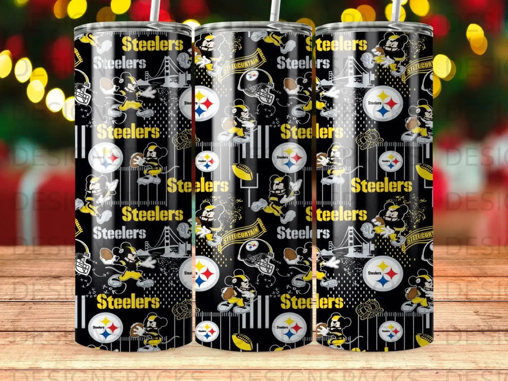 Pittsburgh Steelers and Mickey Mouse pattern on a tumbler.