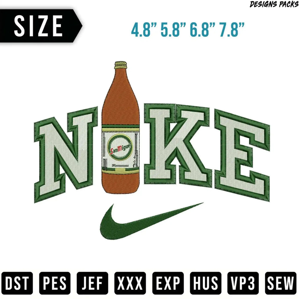 Nike logo with San Miguel beer bottle. Size and file formats listed.