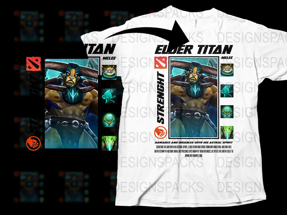 Gamer T-Shirt Elder Titan Design, Dota 2 Inspired Graphic Tee, Unique Gaming Apparel for Men and Women