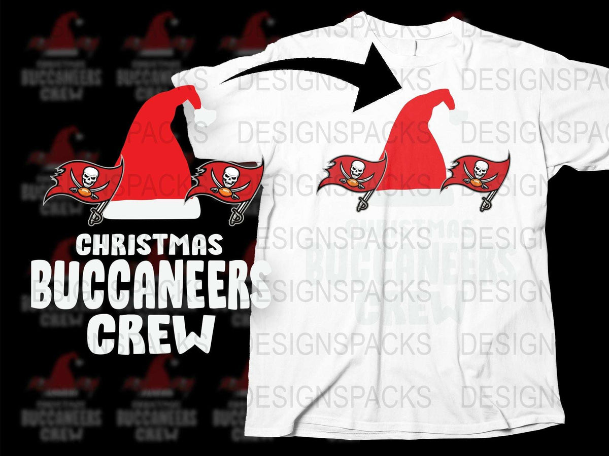 Christmas Buccaneers Crew T-Shirt, Festive Pirate Santa Hat Graphic Tee, Holiday Apparel for Men and Women