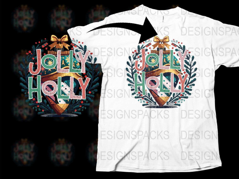 Christmas Holiday T-Shirt Jolly Holly Festive Graphic Tee Unisex Gift Idea Casual Wear