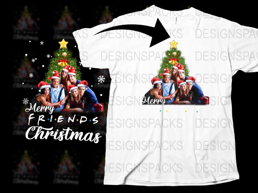 Friends Christmas T-Shirt, Festive Holiday Group Tee, Santa Hats Design, Unisex Xmas Gift Idea