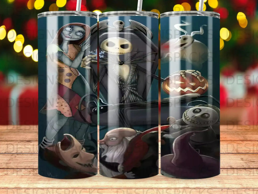 Nightmare Before Christmas characters surround a coffin, Jack Skellington, Sally, Oogie Boogie, Zero.