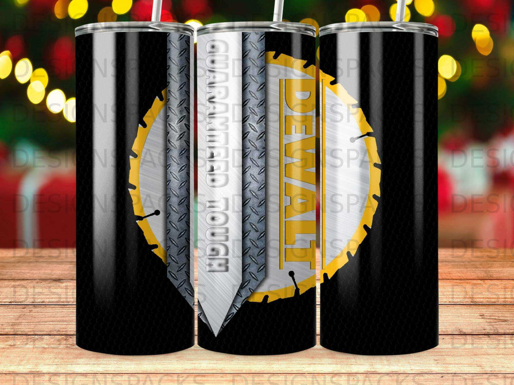 DeWalt guaranteed tough tumbler with circular saw blade design.