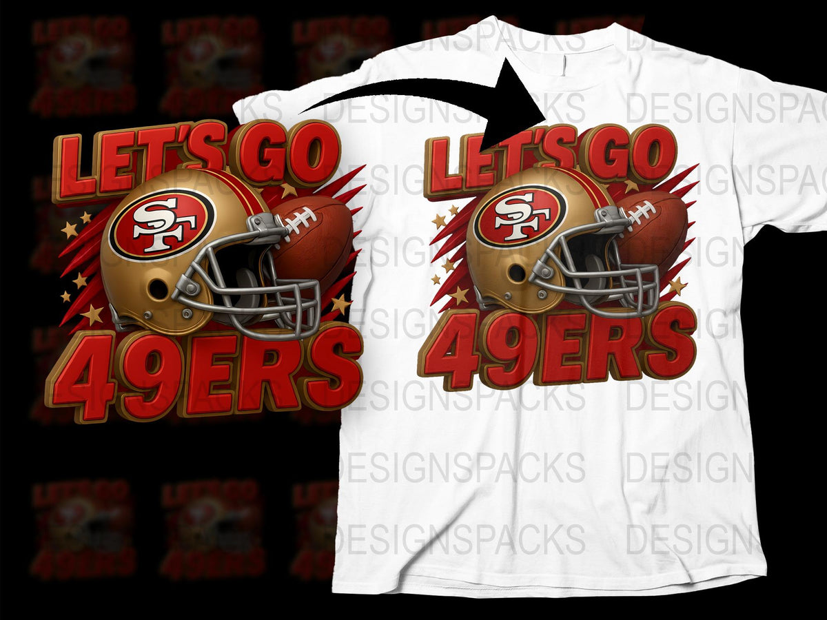 San Francisco 49ers T-Shirt, Let's Go Niners, Football Fan Gear, Graphic Tee, Red and Gold, Helmet Design, Sports Apparel