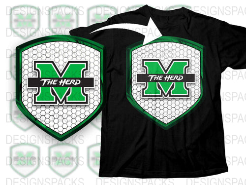 Marshall University The Herd Logo T-Shirt, Green and White Sports Tee, Collegiate Apparel, Fan Gear, Athletic Wear, Unisex Clothing