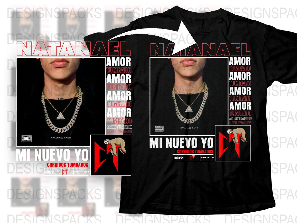 Natanael Graphic T-Shirt, Mi Nuevo Yo Album Cover Tee, Urban Streetwear Fashion, Bold Black and Red Design, Unisex Cotton Shirt