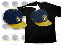 Load image into Gallery viewer, Navy and Yellow Cap Print Black T-Shirt Apparel
