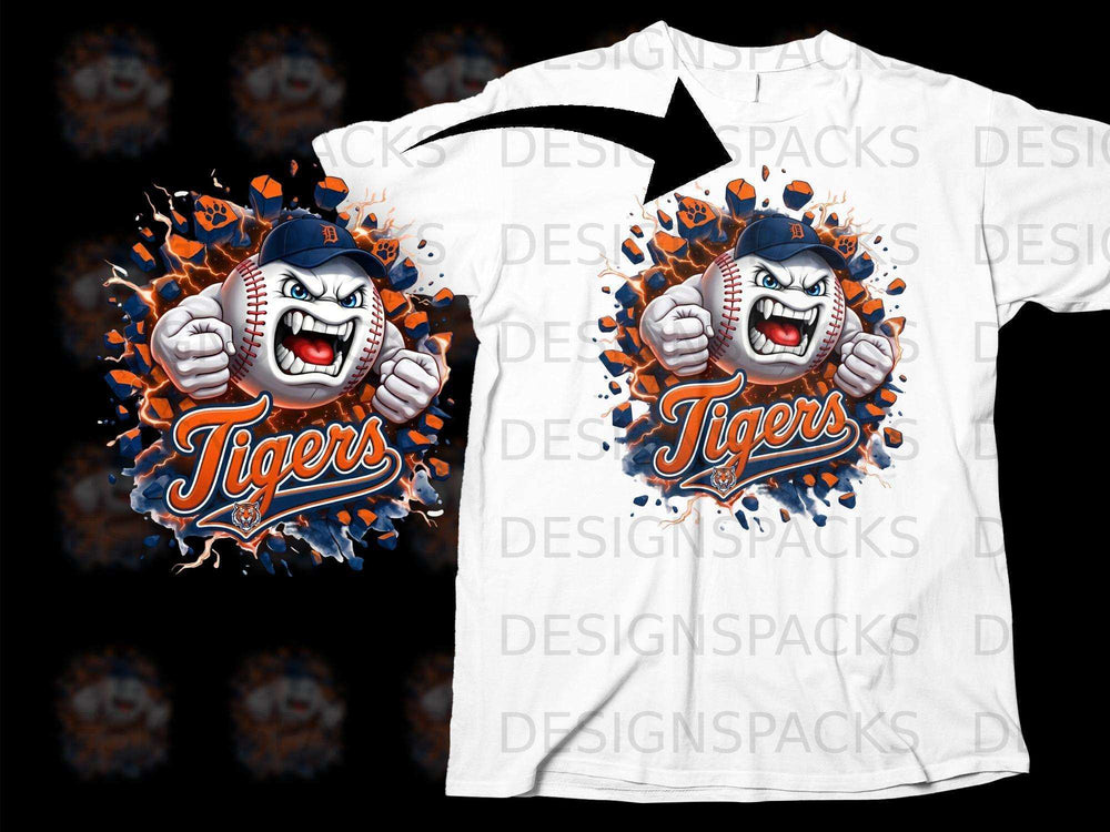 Fierce Tigers Animated Baseball T-Shirt with Cap Design