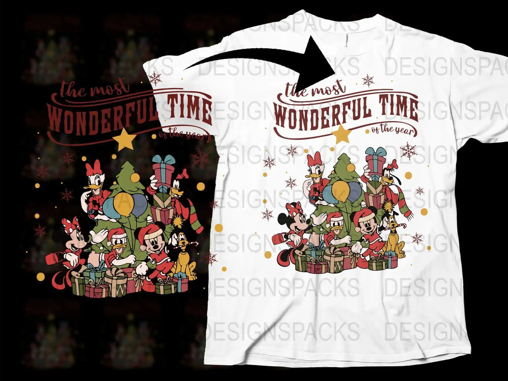 Festive Christmas T-Shirt, Cartoon Characters, Holiday Gift, Family Apparel, White Graphic Tee.