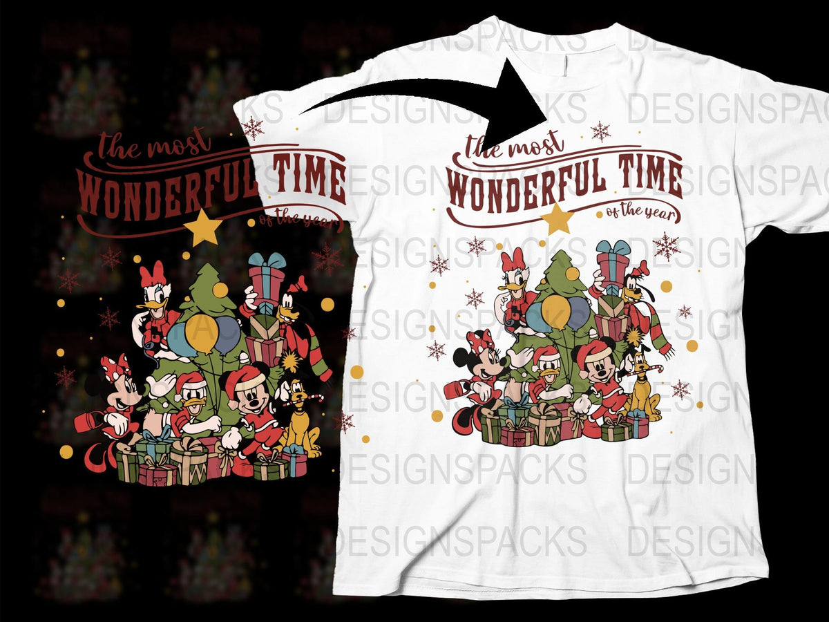 Festive Christmas T-Shirt, Cartoon Characters, Holiday Gift, Family Apparel, White Graphic Tee.