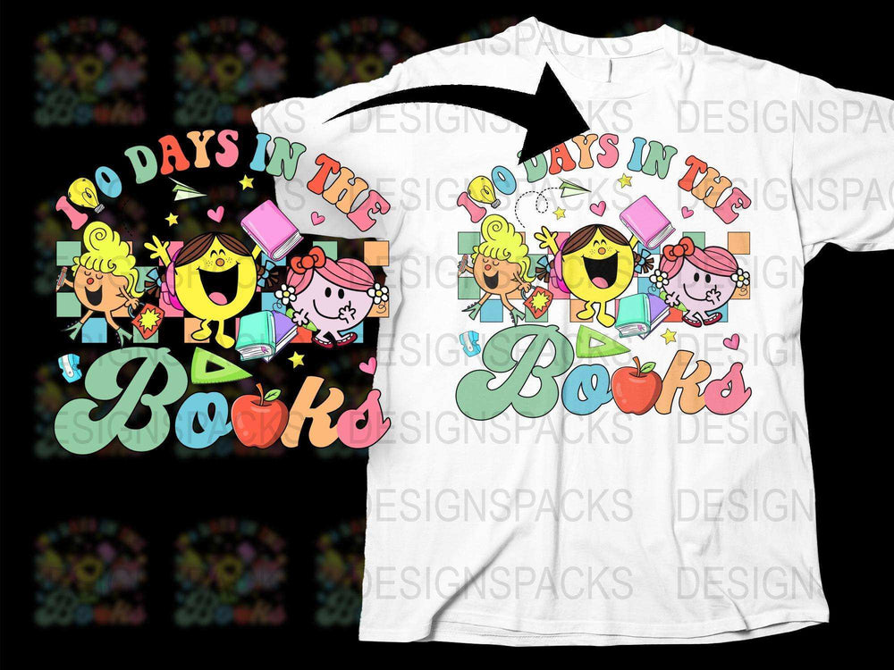 Colorful Kids Reading T-Shirt, 100 Days in The Books Celebration Tee, Cute School Graphic Shirt