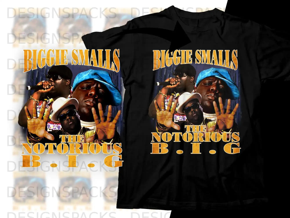 Notorious B.I.G. graphic tee with rapper's portrait and "Biggie Smalls" text.