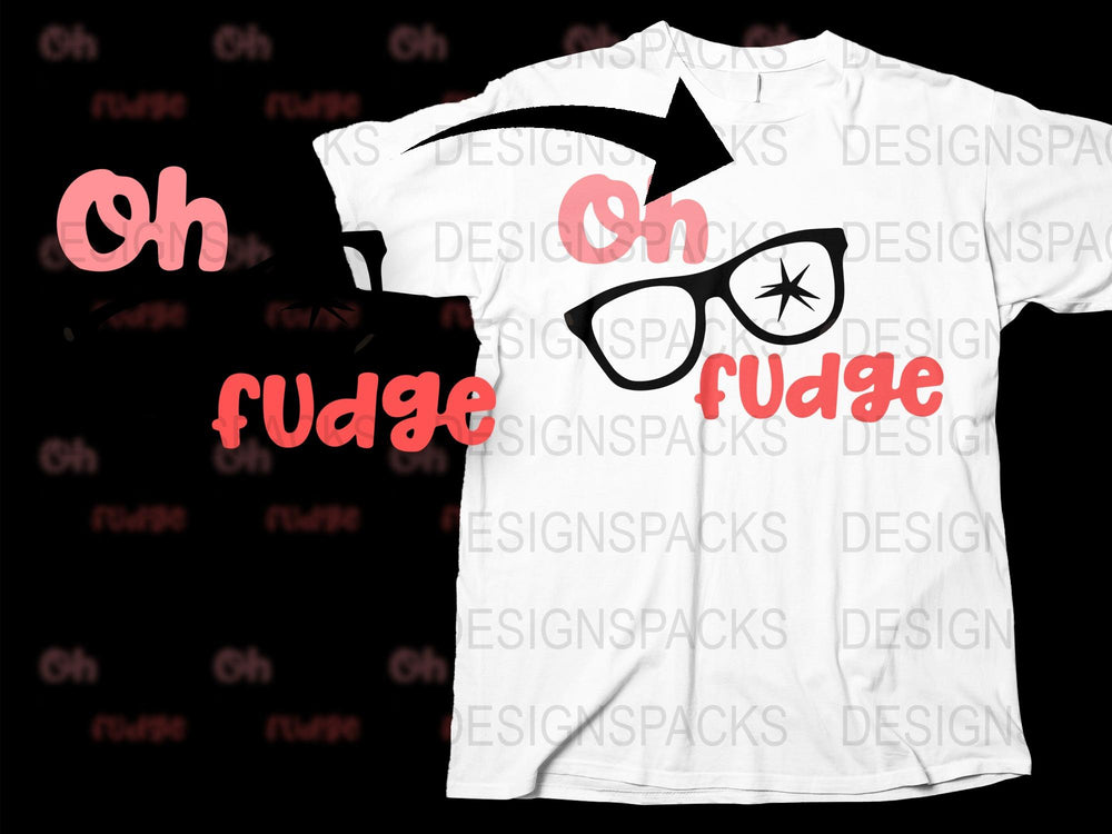 Fun White T-Shirt with Black Glasses and Oh Fudge Text, Hipster Graphic Tee, Unisex Fashion Shirt