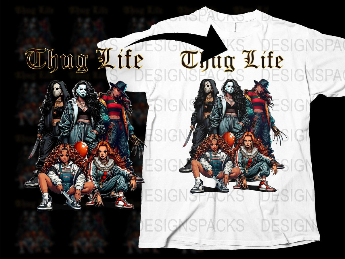 Thug Life Graphic Tee, Urban Streetwear, Hip Hop Style, Cool Detailed Illustration, Trendy Fashion T-Shirt, Unisex