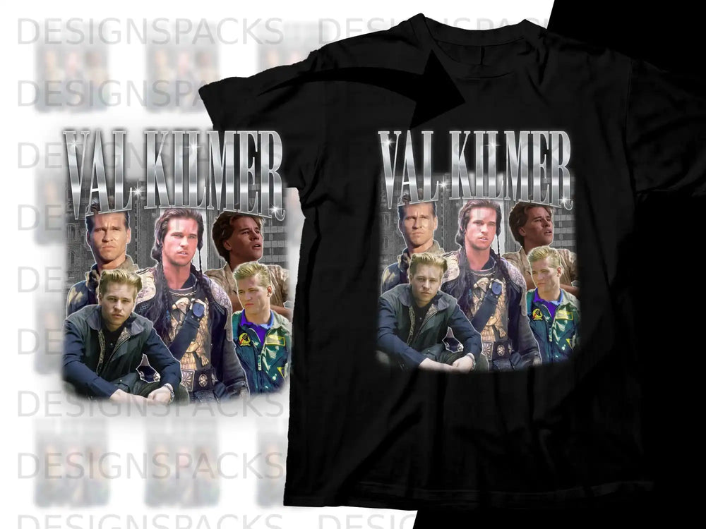 Black t-shirt featuring a collage of Val Kilmer as Iceman from Top Gun.