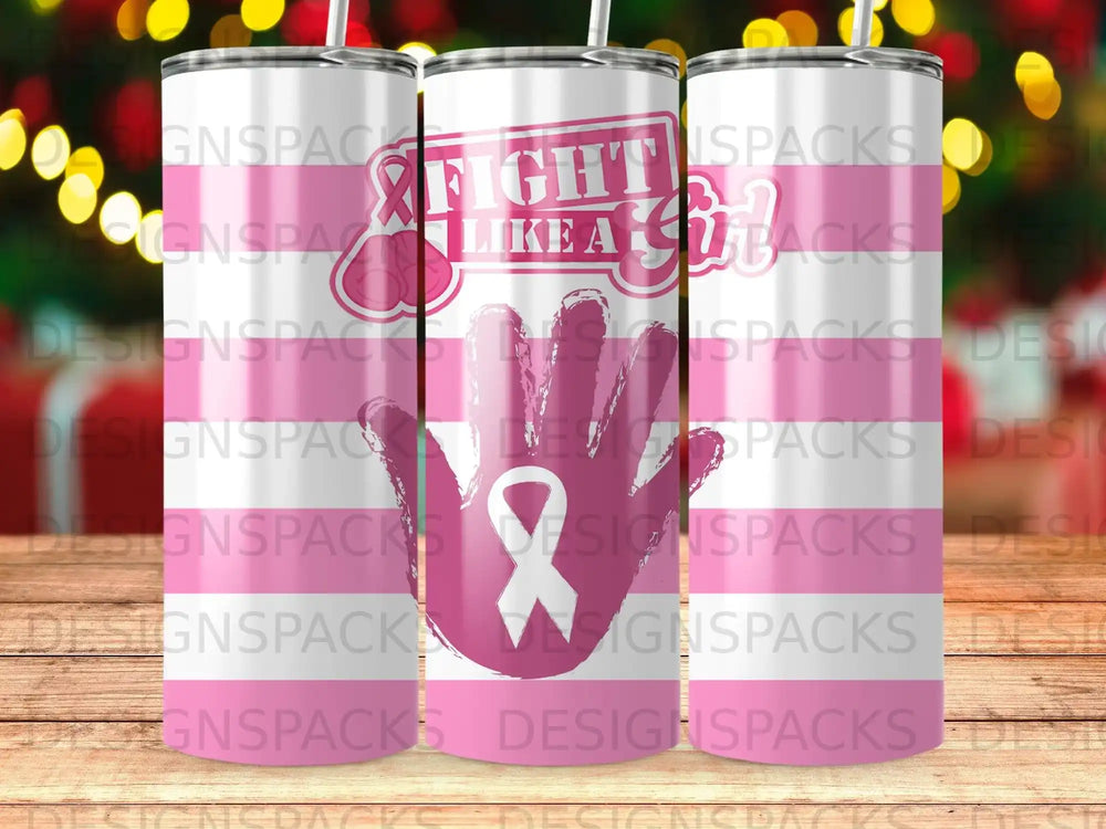 Fight Like A Girl Pink Ribbon Handprint Tumbler product type
