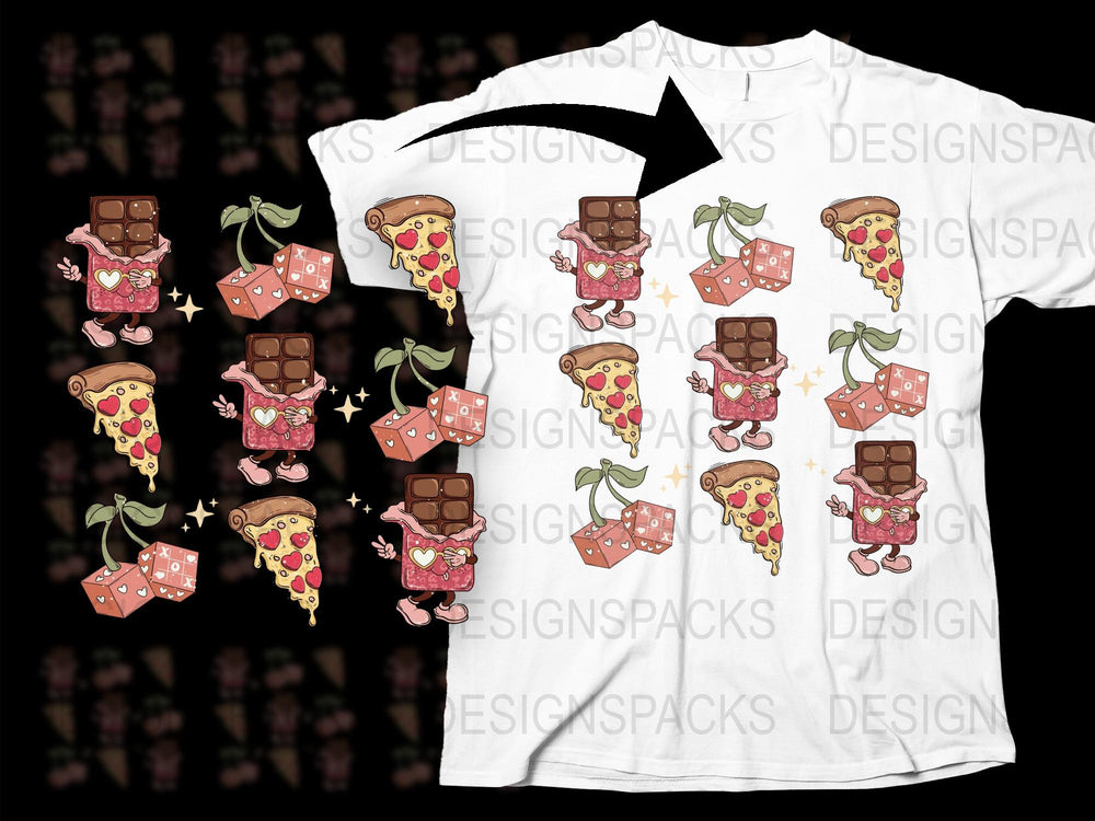 Kawaii Pizza and Chocolate T-shirt, Cute Food Graphics Tee, Unisex Casual Streetwear, Trendy Pizza Lovers Gift, Original Design Shirt