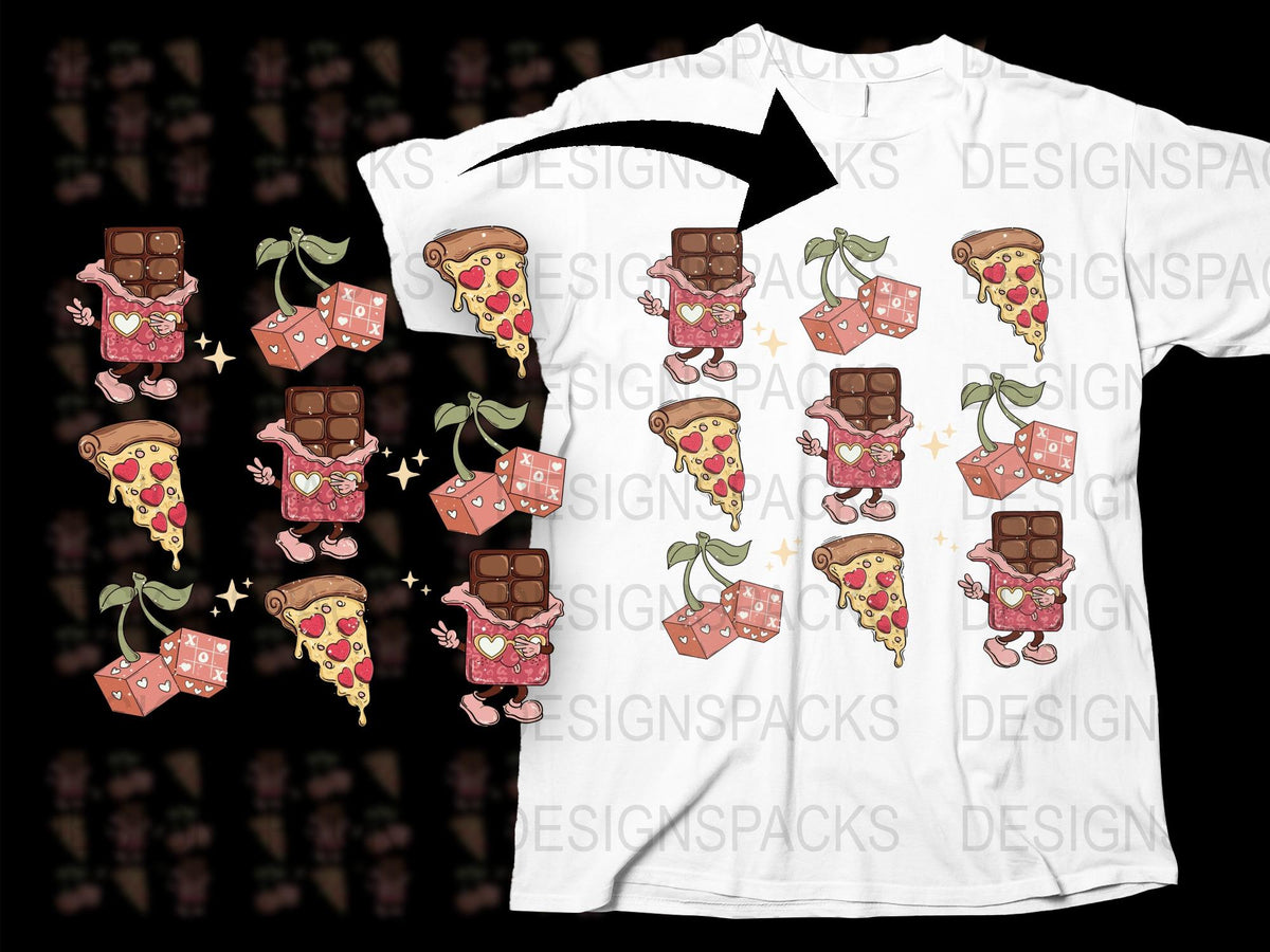 Kawaii Pizza and Chocolate T-shirt, Cute Food Graphics Tee, Unisex Casual Streetwear, Trendy Pizza Lovers Gift, Original Design Shirt