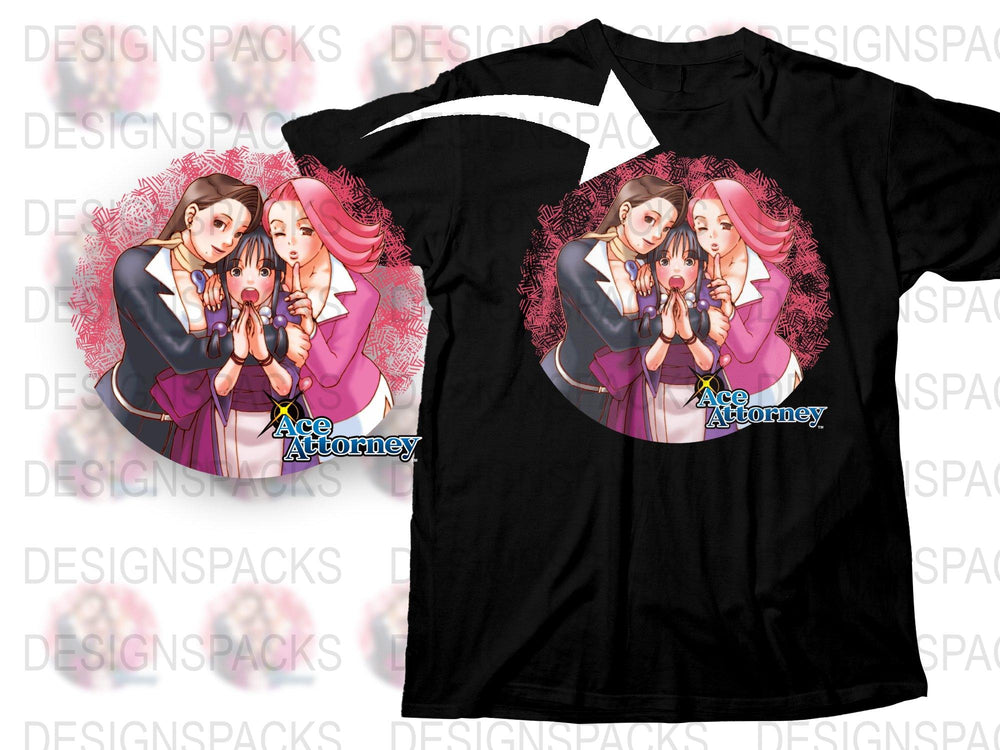 Ace Attorney Anime Graphic T-Shirt, Maya Fey and Mia Fey Design, Casual Unisex Tee, Gaming Fan Apparel, Trendy Geek Fashion