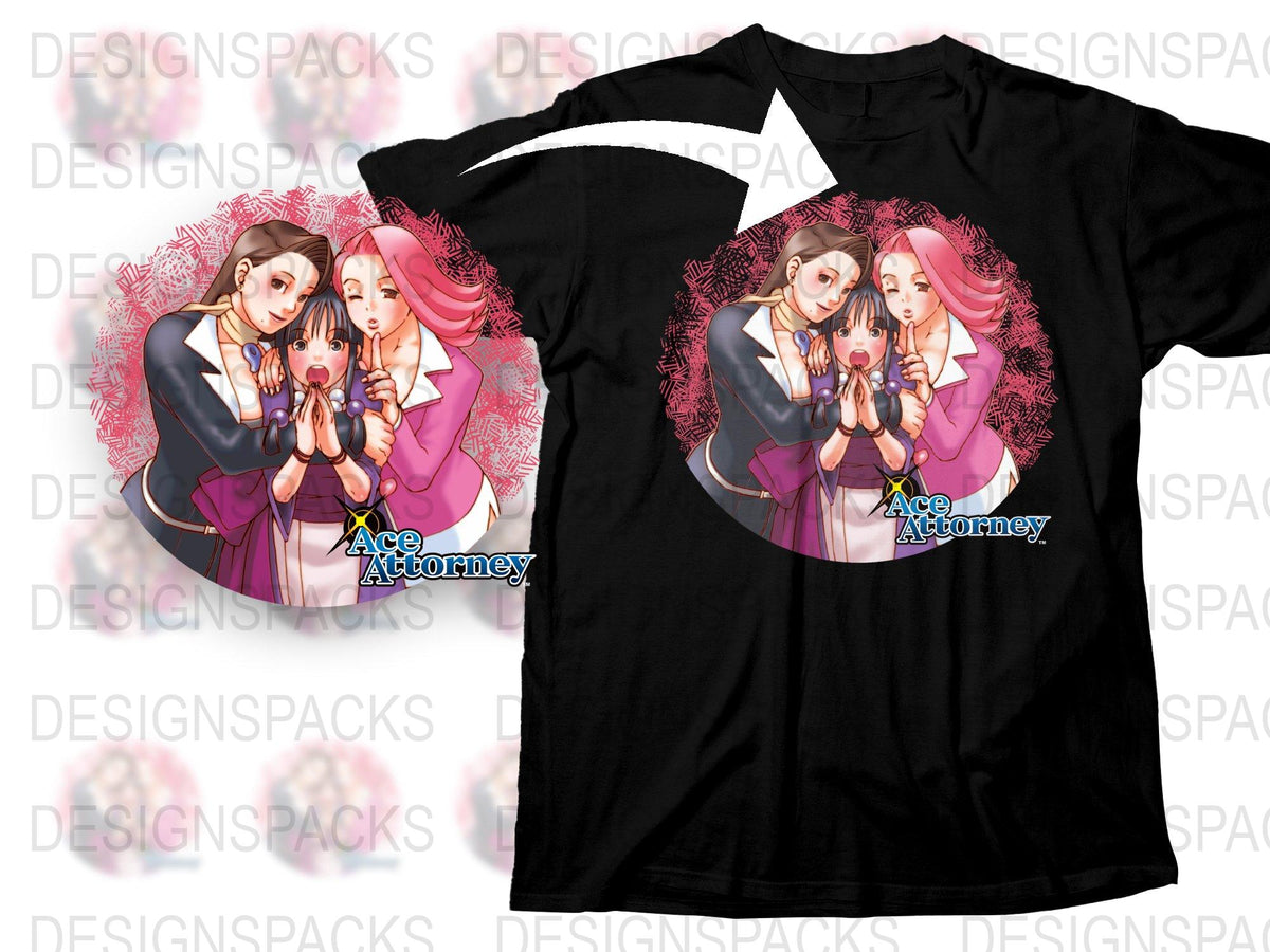Ace Attorney Anime Graphic T-Shirt, Maya Fey and Mia Fey Design, Casual Unisex Tee, Gaming Fan Apparel, Trendy Geek Fashion
