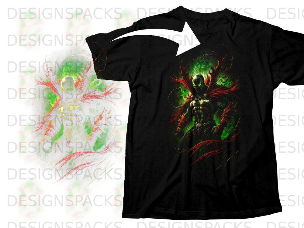Black t-shirt featuring Spawn character art with green and red accents.