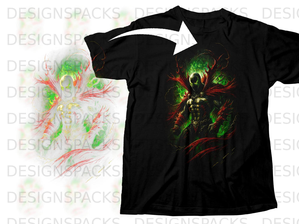 Black t-shirt featuring Spawn character art with green and red accents.