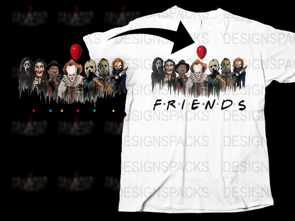 Horror Movie Friends T-Shirt, Classic Horror Characters Group Shirt, Unique Graphic Tee for Horror Fans