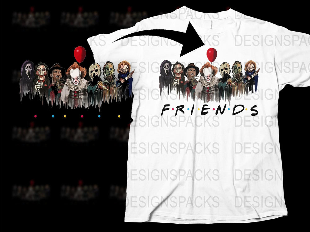 Horror Movie Friends T-Shirt, Classic Horror Characters Group Shirt, Unique Graphic Tee for Horror Fans