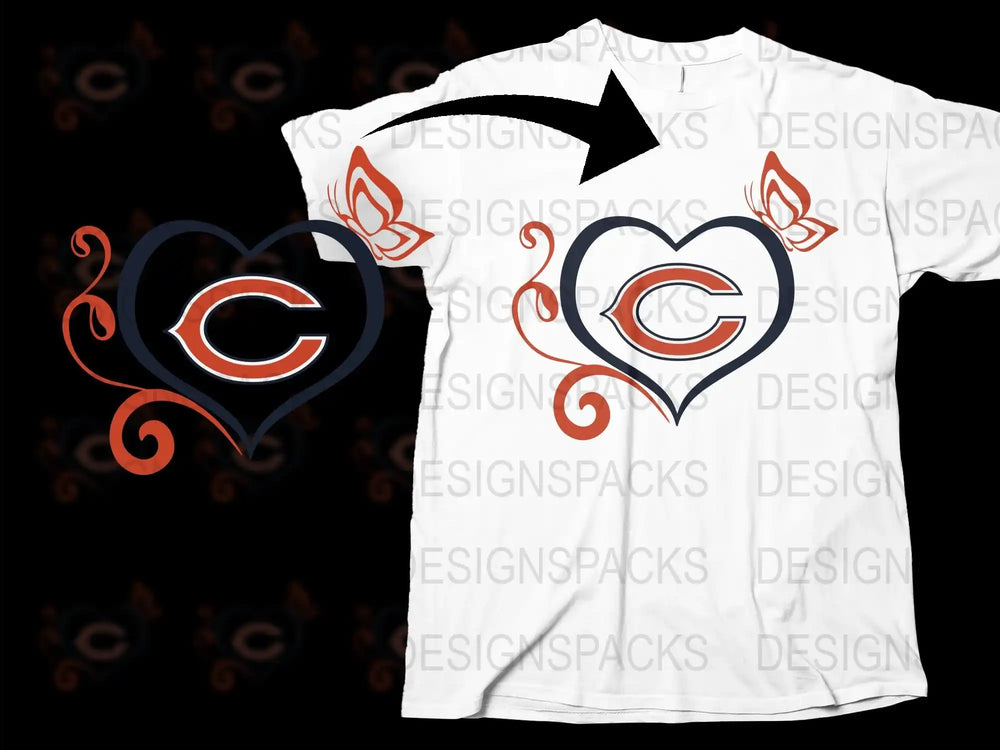 Chicago Bears Kansas City Chiefs Heart Logo T-Shirt, Couple Matching Tee, NFL Fan Gift, Sports Apparel