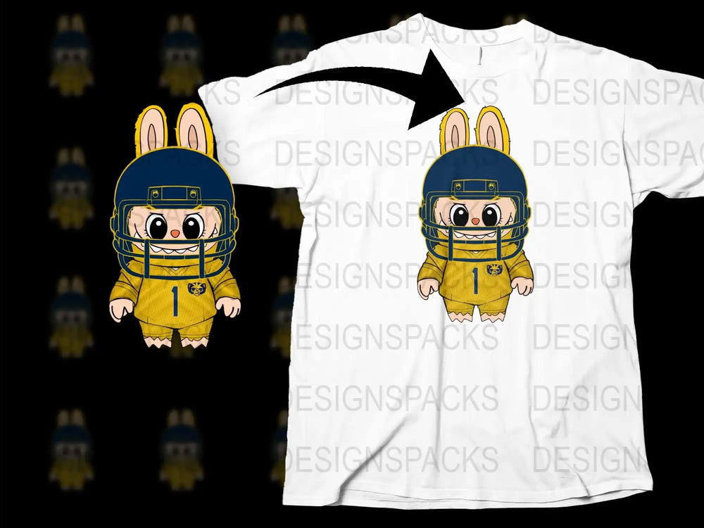 Cute Football Bunny Graphic T-Shirt, Kids Yellow Sports Cartoon Tee, Casual Unique Apparel