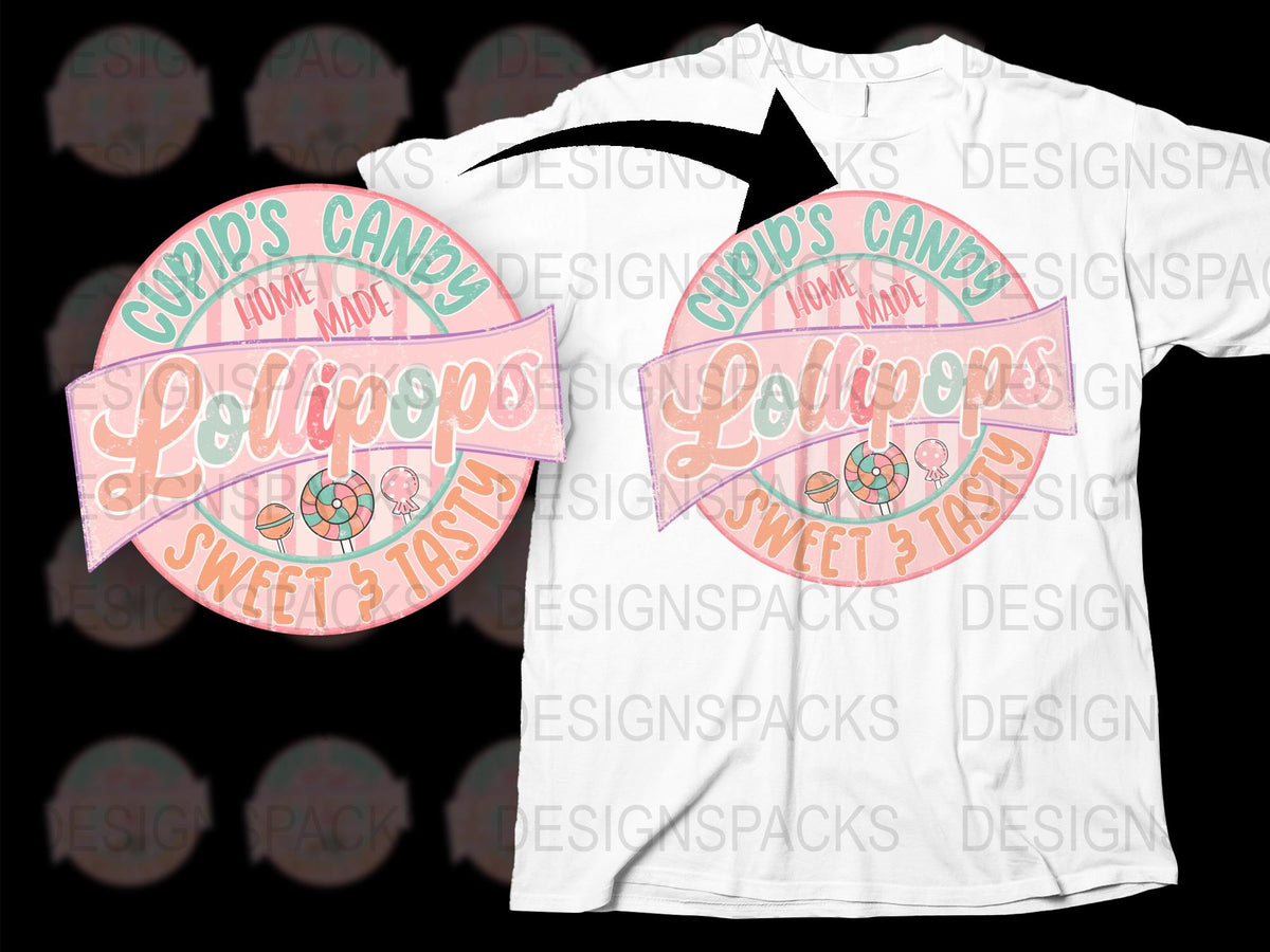 Cupid's Candy Homemade Lollipops Sweet and Tasty Graphic T-Shirt, Valentine's Day Tee, Pink Candy Design Shirt for All Ages