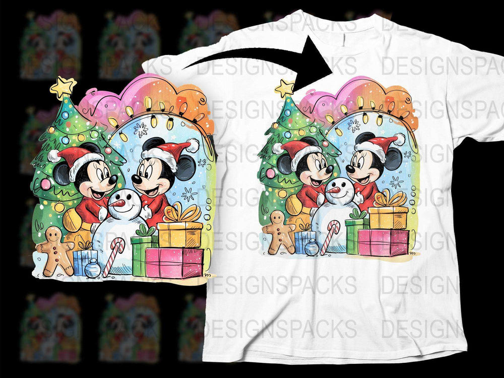 Disney Christmas T-Shirt, Mickey Minnie Holiday Tee, Festive Cartoon Graphic Shirt, Colorful Kids and Adult Sizes