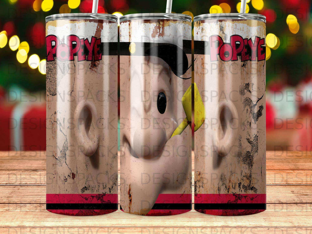 Three Popeye tumblers with a distressed, vintage comic book design.