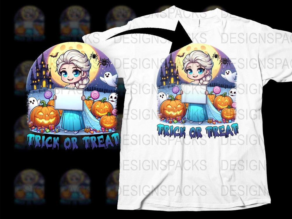 Kids Halloween T-Shirt Elsa Inspired Pumpkin Ghost Witch Graphic Tee Unisex Children's Costume Shirt