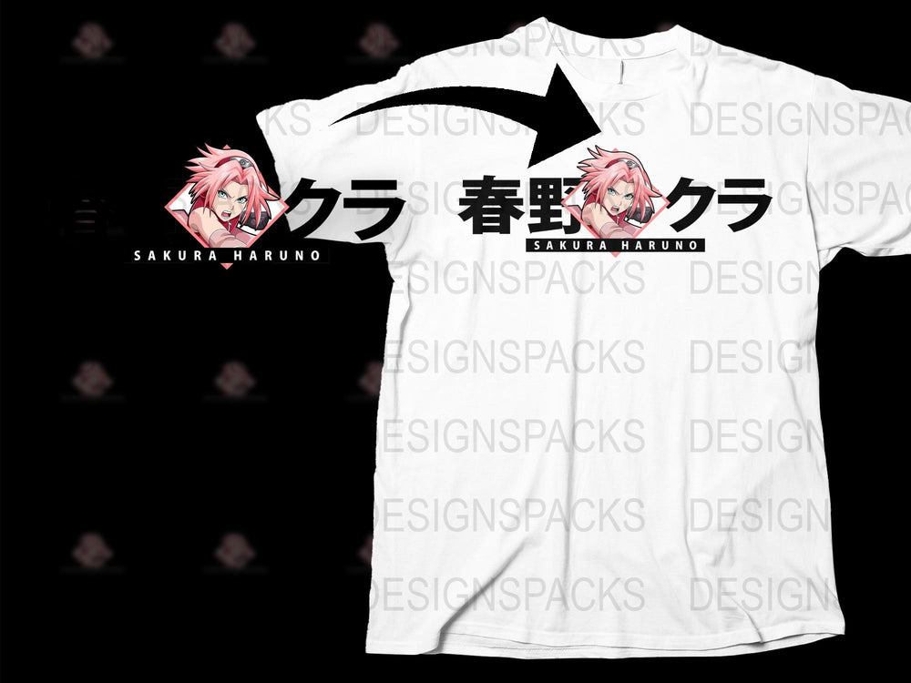 Sakura Haruno Anime T-Shirt, Japanese Text Graphic Tee, White Unisex Manga Shirt