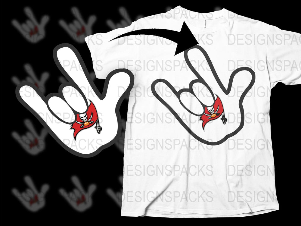 Tampa Bay Buccaneers Hand Signal Graphic T-Shirt, NFL Team Logo Casual Tee, White Unisex Sports Apparel