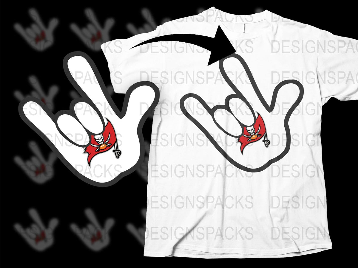 Tampa Bay Buccaneers Hand Signal Graphic T-Shirt, NFL Team Logo Casual Tee, White Unisex Sports Apparel