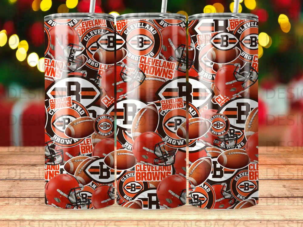 Cleveland Browns helmets, footballs, and logo on a repeating pattern.