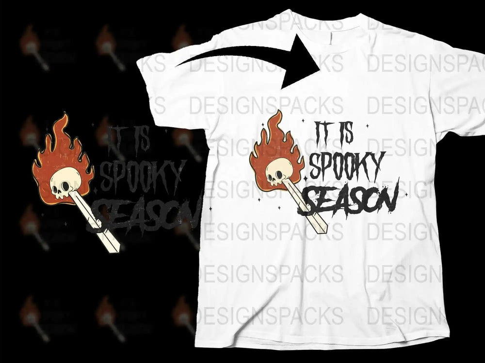 Spooky Season T-Shirt, Halloween Skeleton Match Graphic Tee, Flaming Skull Unisex Shirt for Fall Celebrations