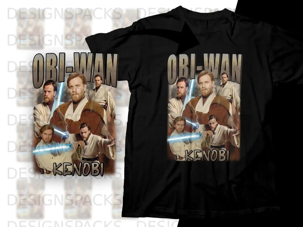 Obi-Wan Kenobi graphic tee with four character images and text.