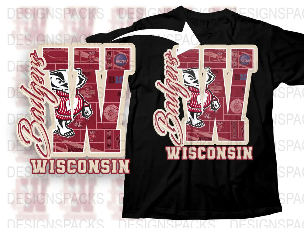 Wisconsin Badgers T-Shirt, College Team Mascot Graphic Tee, Sports Fan Apparel, NCAA Football Inspired, Casual Wear