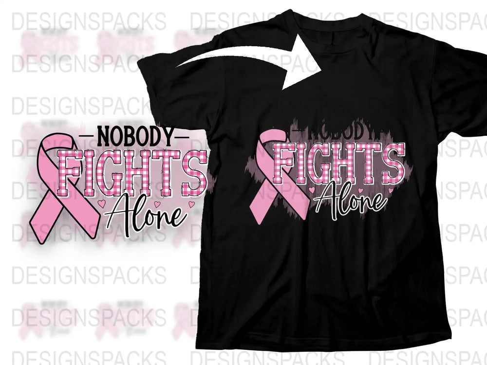 Breast Cancer Awareness T-Shirt, Nobody Fights Alone Pink Ribbon Graphic Tee, Support Cancer Survivors