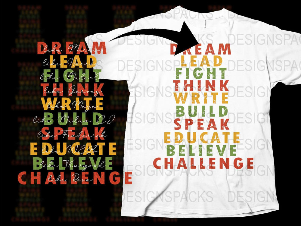 Inspirational Quotes T-Shirt, Dream Lead Think Write, Motivational Words Tee, Unisex Graphic Shirt